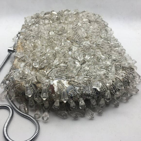 Vintage Beaded Sequin Clutch Evening Bag Wedding Snap White Made Hong Kong Purse - Picture 10 of 16